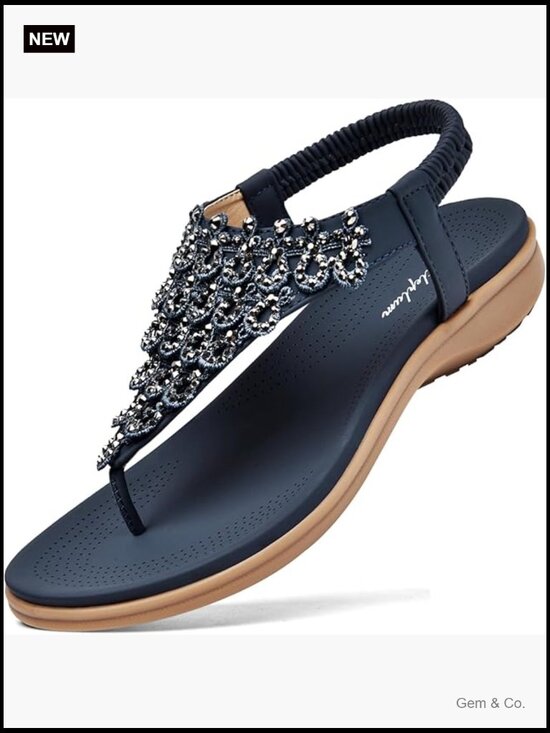 Shoes - Slingback Rhinestone Flat Sandals Arch Support Summer Comfort Dressy